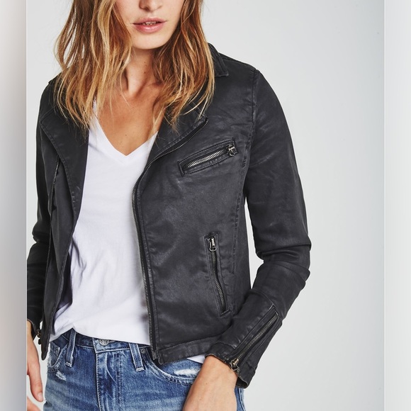 AG Adriano Goldschmied Biker Motorcycle Coated Jacket - Blackslick - Medium - Picture 5 of 12